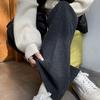 Women's Gray Herringbone Wool Pants, Autumn Winter, Plus Velvet, Narrow Wide-Leg Style, 2025.
