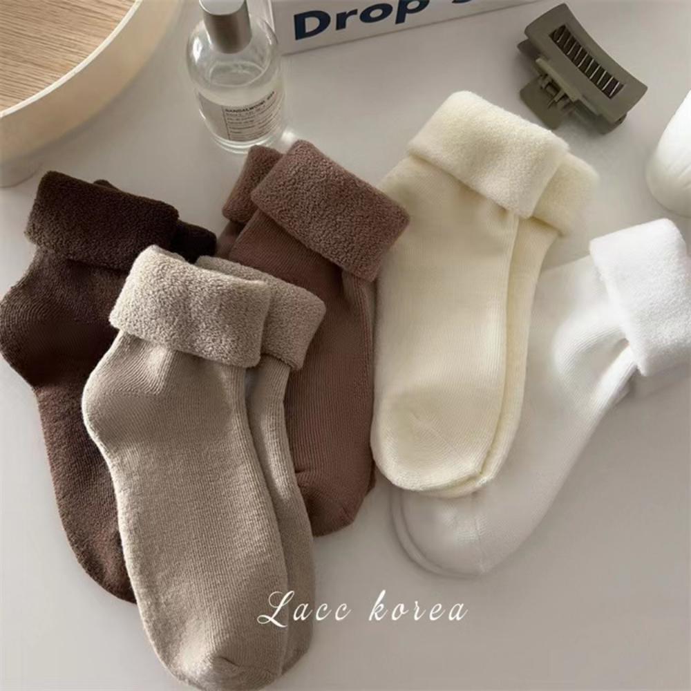 1 Pair Retro Women Loose Socks Japanese Style Autumn Winte Solid Color Floor Sock Soft Warm For Female House Sleeping Floor Sox