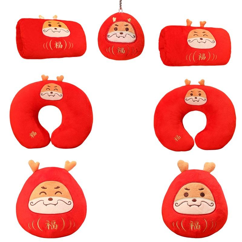 Peluche Drago Dharma Bambola Drago Rosso Drago di Capodanno Drago della Fortuna Cuscino da Collo Scaldamani Peluche Drago