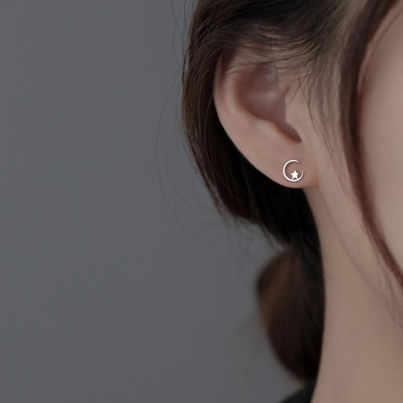 Cercei Stea si Luna 925 Sterling Silver Earrings, Star and Moon Design, Includes Jewelry Box, Silver