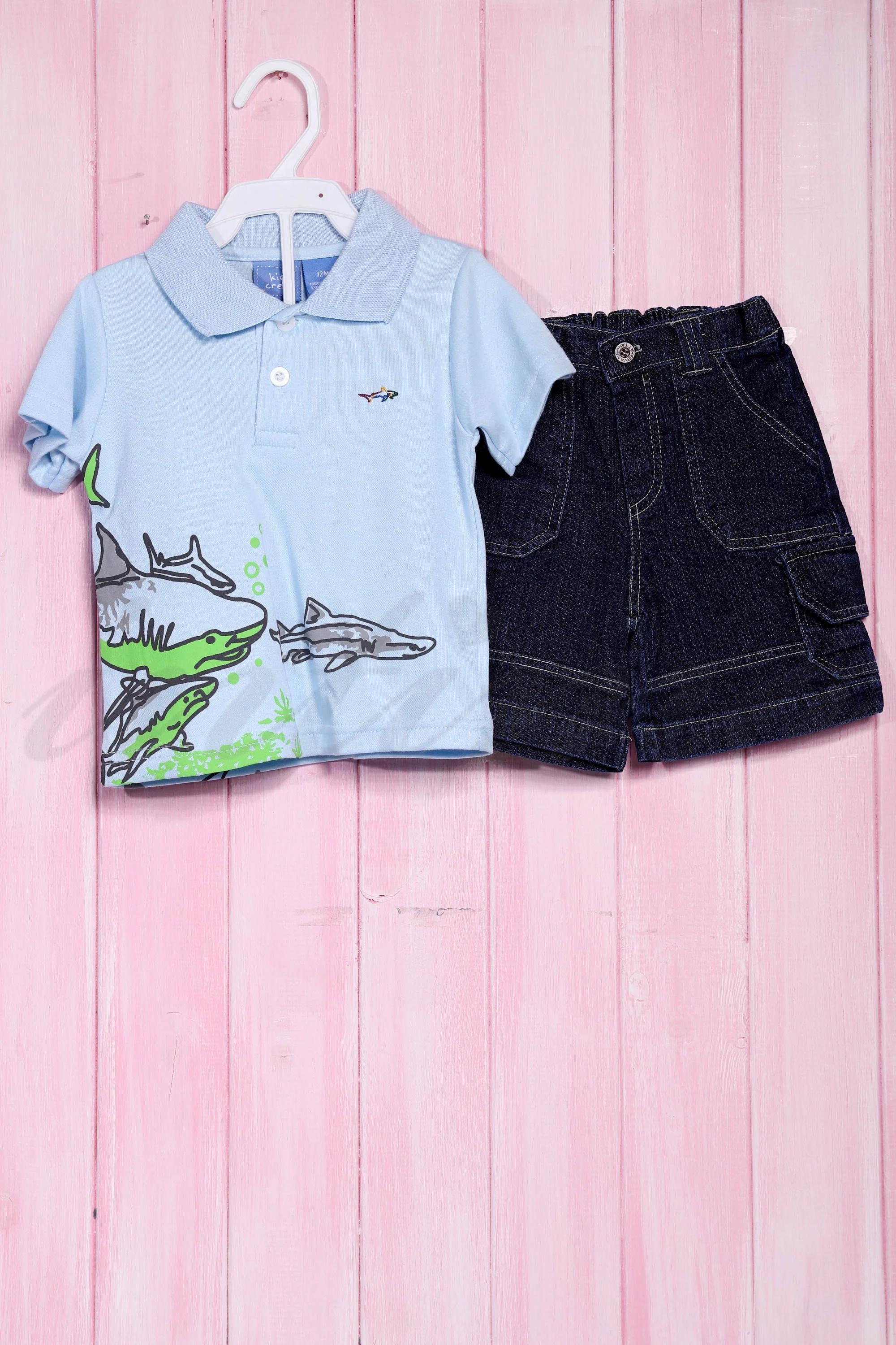 

комплект: поло та шортики Kid crew (56455) 86(cm) французький небо синє кольору