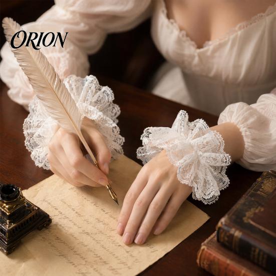 Lace Collar Ruffle And Wrist Cuff Sleeves Set, Vintage Clown Costume, White Victorian Choker Accessories for Halloween Cosplay, Tea Party Style