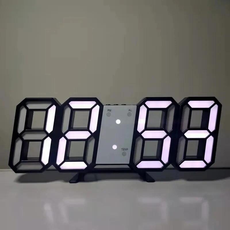Night Digital Clock Wall Decor Mode Led Home and Decoration Clocks Hanging Watches Bedroom Room Large Interior 3D Light Garden