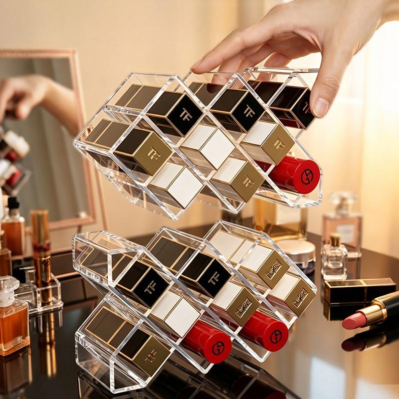 1 Stück Schreibtisch-Lippenstift-Organizer Transparenter geteilter Lagerständer & Kosmetik-Displayständer