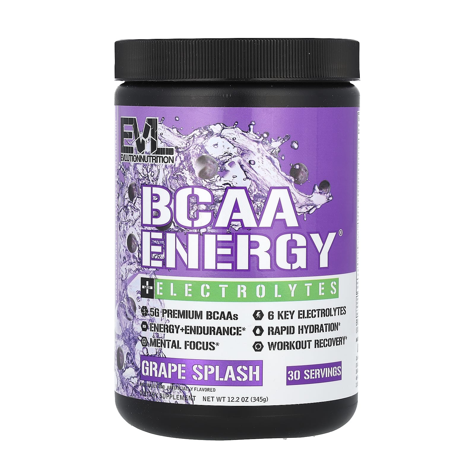 

EVLution Nutrition, BCAA Energy Plus Electrolytes, Grape Splash, 12.2 oz (345 g)
