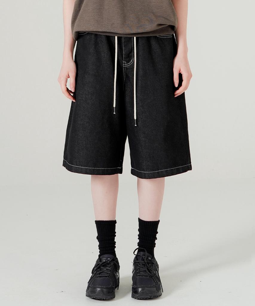 WV PROJECT Broden Bermuda Denim Half Shorts Black Hssp7793