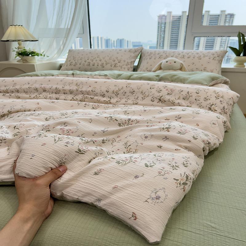 Tištěná čtyřdílná sada na postel, Měkká a zesílená, šetrná k pokožce, Praná povlečení na přikrývku, Sada prostěradel