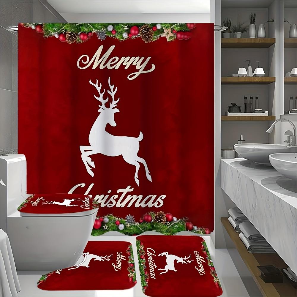 4-teiliges Badezimmer-Duschvorhang-Set Milu-Hirsch Badezimmer-Vorhang mit 12 Haken Rutschfeste Teppiche WC-Deckelmatte Badezimmer-Trennwand