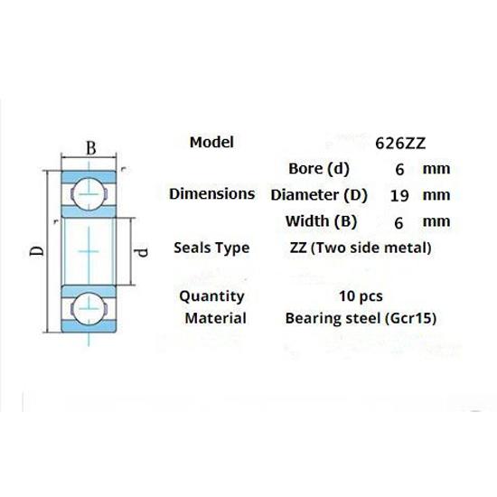 Bearing 10pieces 626ZZ 6*19*6(mm)