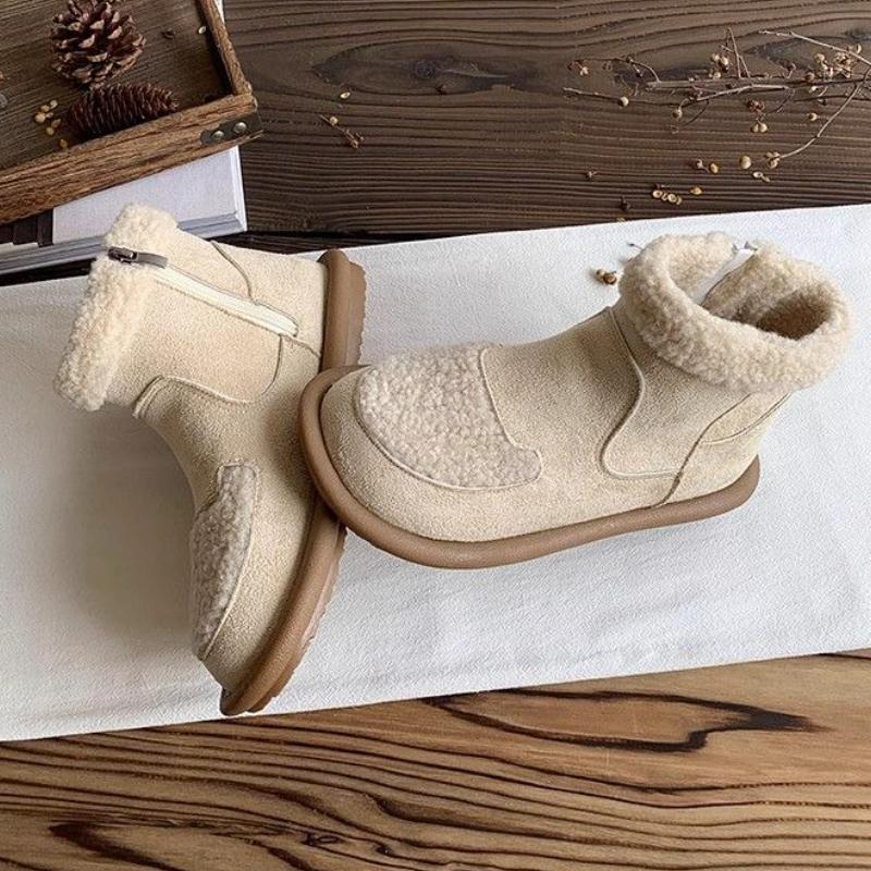 Fashion Winter Plush Round Toe Flat Woman Shoes 2025 New in Boot Chic and Elegant Work High Quality Lamb Booties Snow Boots for Women