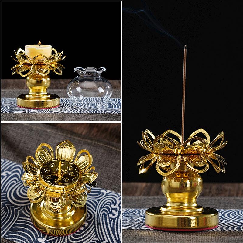 1PC Gold Temple Lotus Prayer Accessories Petal Candle Holder Sturdy Construction Buddhist Supplies Elegant