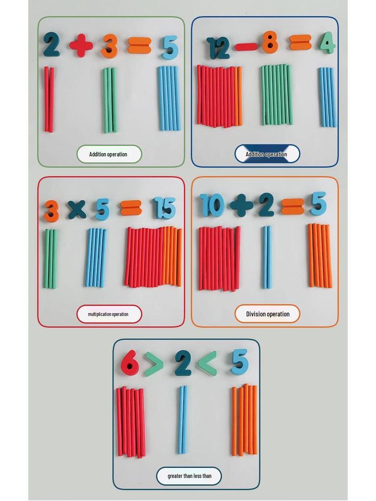 Wooden Arithmetic Counting Sticks - Educational Math Learning Box for Kindergarten and Elementary