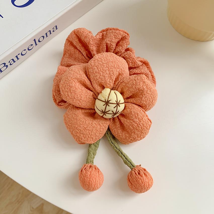 Handmade Flower Kids Hair Scrunchies Satin Elastic Hair Ties Accessories Floral Cute Linen Scrunchy Hair Band for Girls
