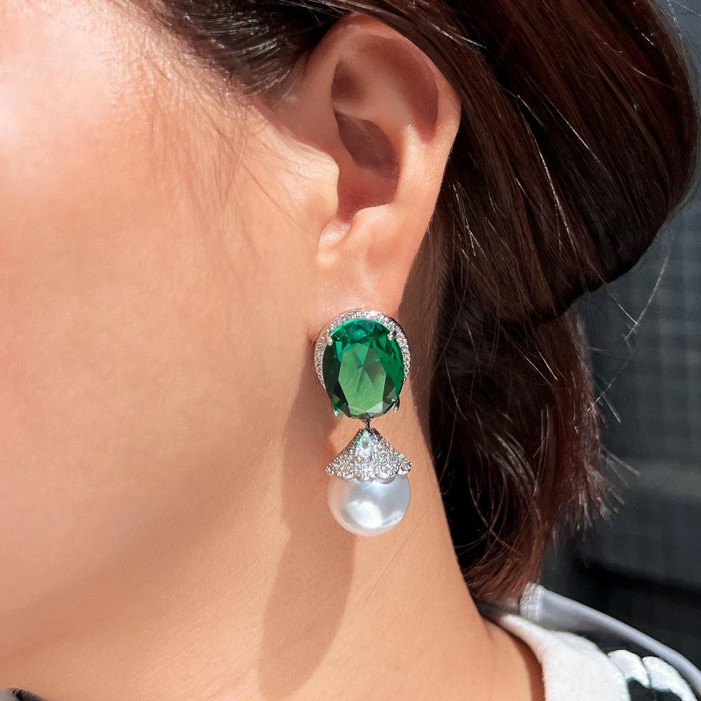 Nadel Temperament Simulation Paraiba Turmalin Smaragd Perle Ohrringe Anhänger Zirkon Ohrschmuck
