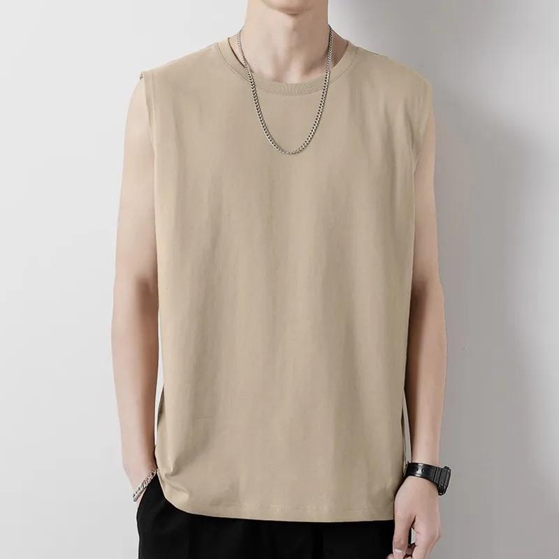 Men White Crew Neck Sleeveless Casual Tank Top
