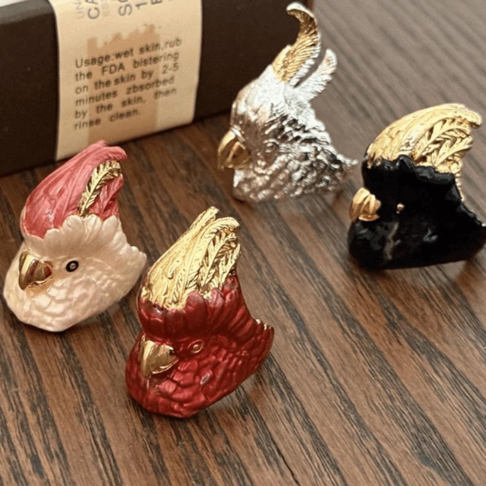 Geometric Exaggerated Ring Minority Design Chunky Enamel Ring Parrot Drip Oil Ring  Decoration
