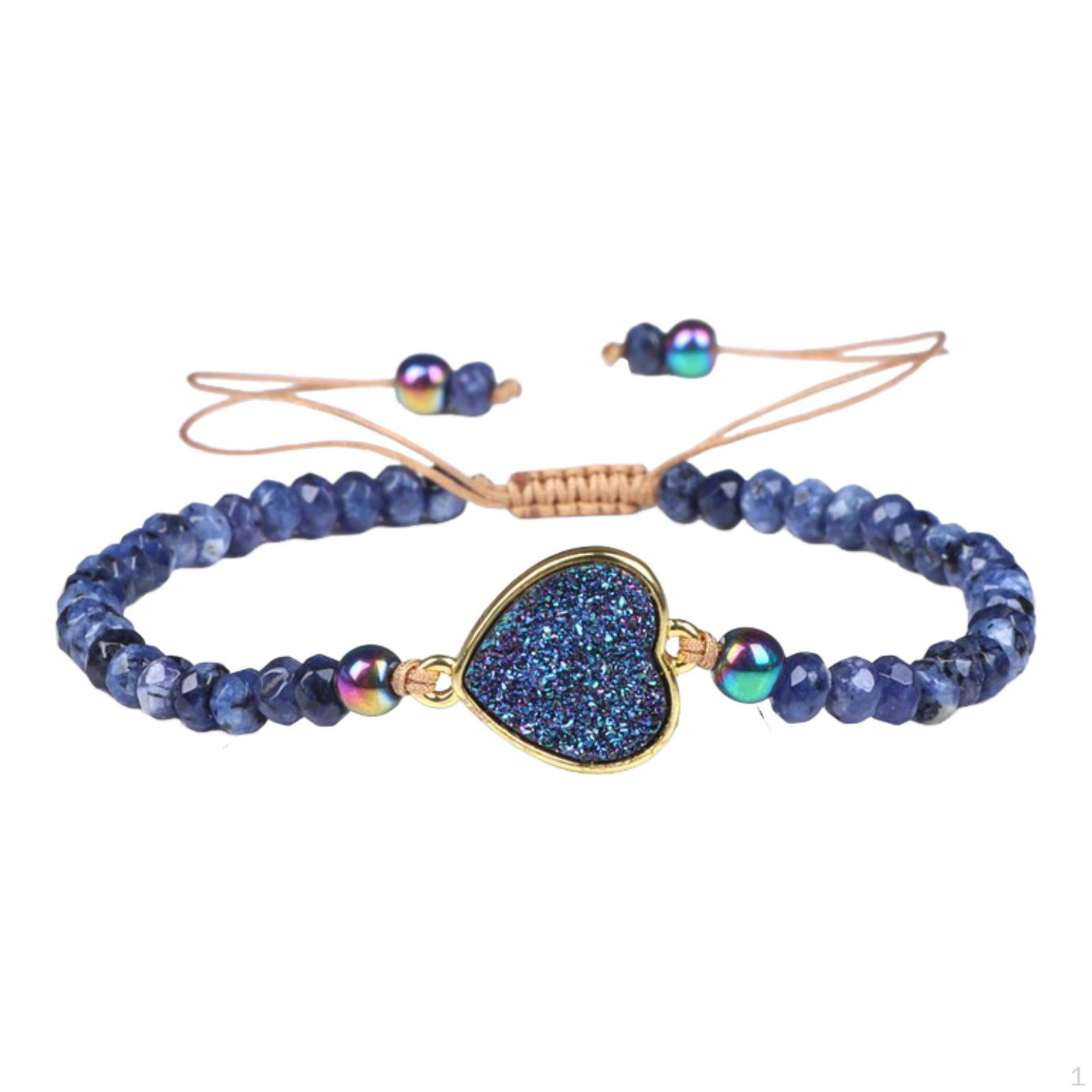 

Регулируемый браслет из каменных бусин, Оригинальный подарок на день рождения, Модный плетеный браслет для друзей, семьи, with Heart