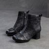 Fashion GKITINOO 2025 Summer New Commuter Thick Heel Genuine Leather Hollow-out Breathable Short Boots Vintage Women's Shoes