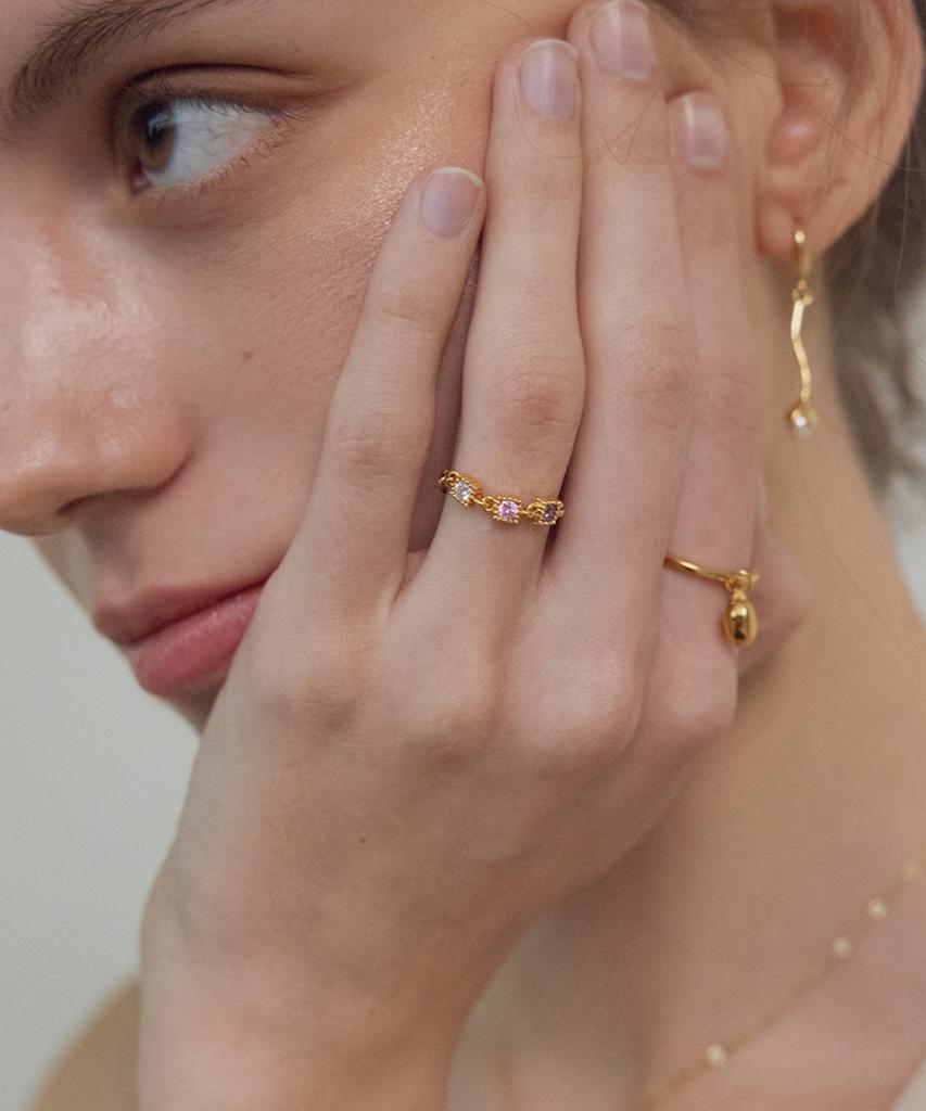 Merrymotive Pastel Color Cubic Chain Ring (2Color)