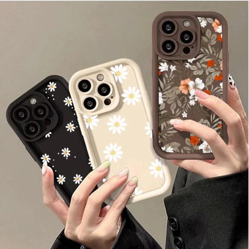 Retro Daisy Flowers Silicone Phone Case For Iphone17 16pro 15pro 14 13 12 11 12pro 13pro Max 14plus Anti Fall Protective Cover