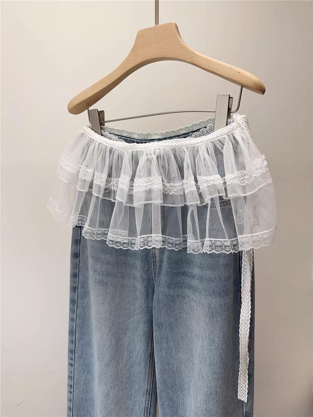 

Миди-юбка из французского кружева: Балетный стиль А-силуэта с высокой талией и многослойной юбкой белого цвета One Size белый