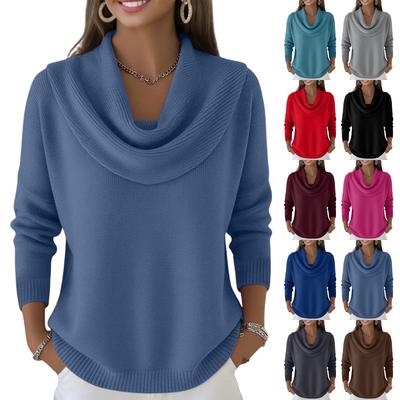 Haut décontracté et tendance à col rond et manches longues pour femme, couleur unie