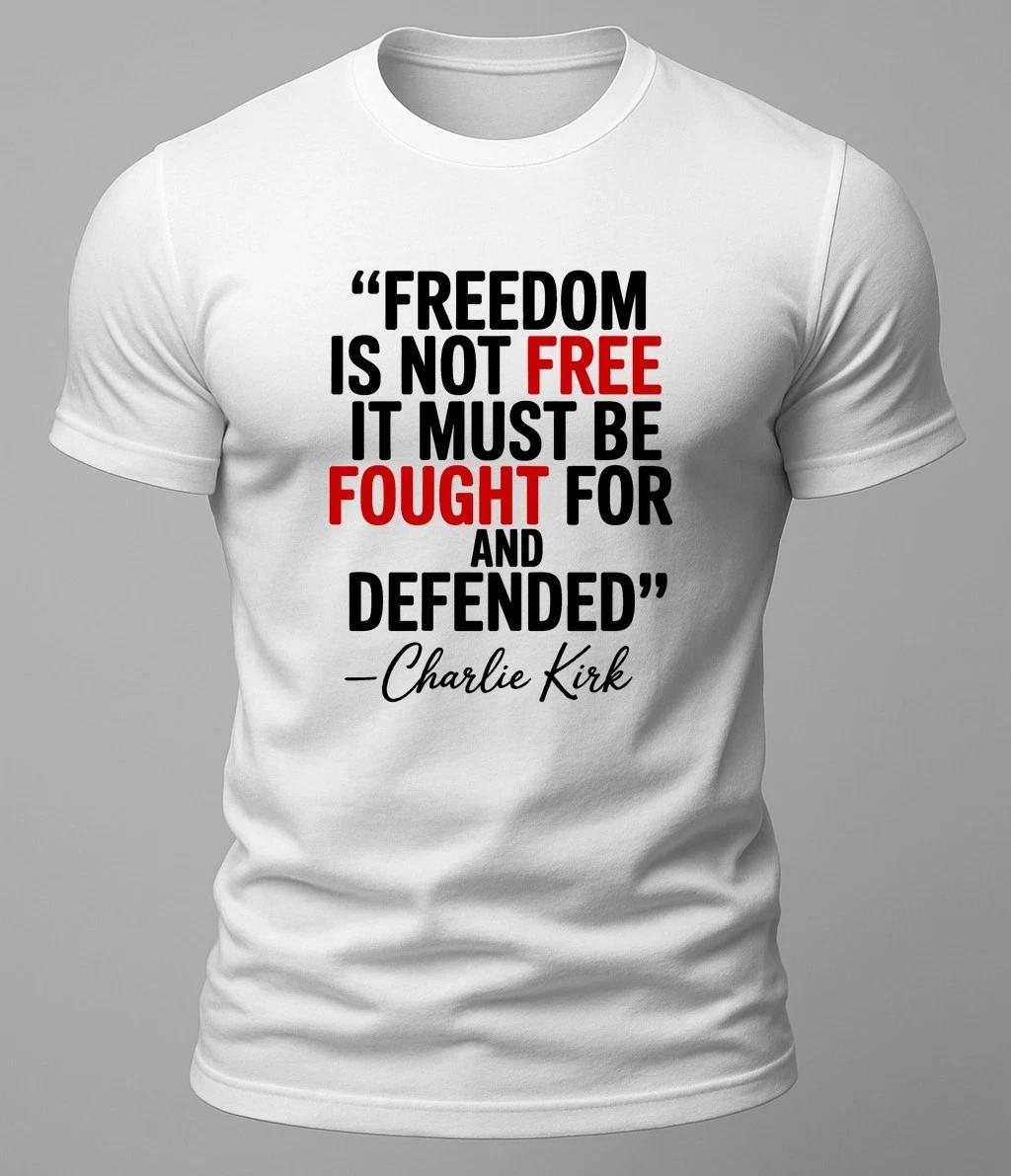 Charlie Kirk Freedom Is Not Free USA American Patriotic White T T-shirt XL
