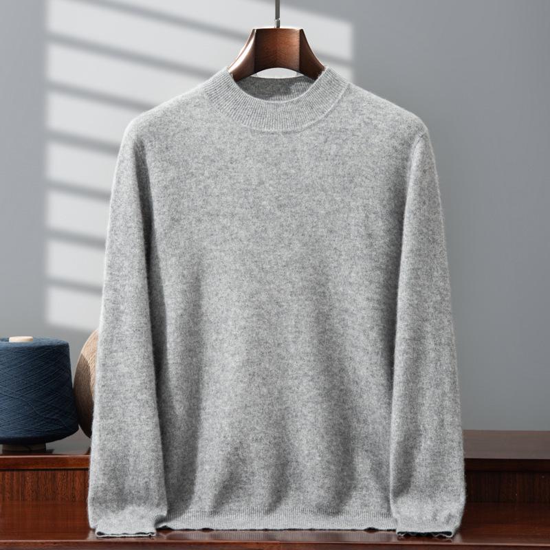 Men's 100% Pure Cashmere Double-Layer Sweater, Semi-High Neck, 2025 Autumn/Winter Thick Knit Base Layer