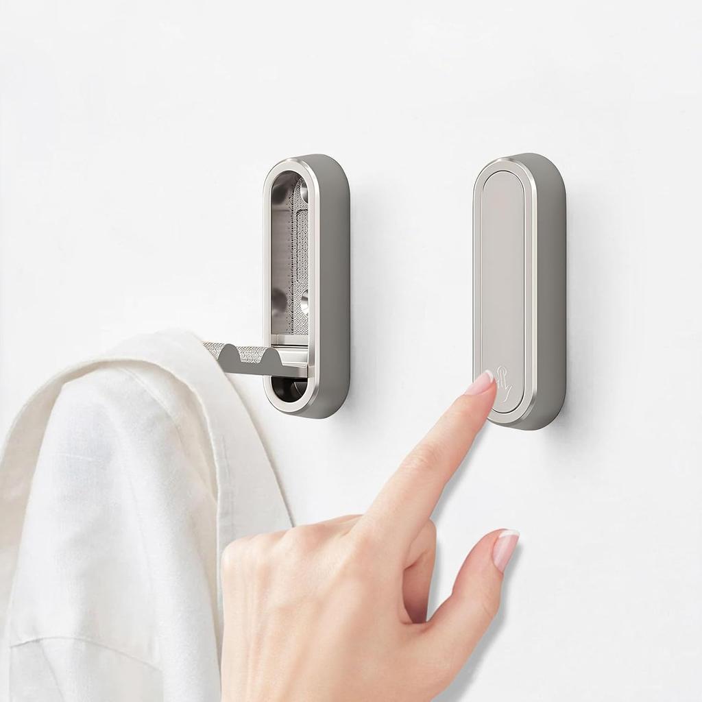 2Pcs Foldable Wall Hooks, Zinc Alloy Folding Hook Silver, Heavy Duty Folding Coat Hooks Wall Mounted for Hanging Coat Towels Bags Keys (Silver, 2