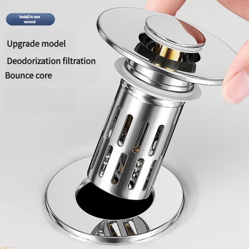Sink Drain Strainer Basket Coppers Drain Plug Push Type Bounce Cores Drain Filter AntiClogging Sink Stoppers Enduring