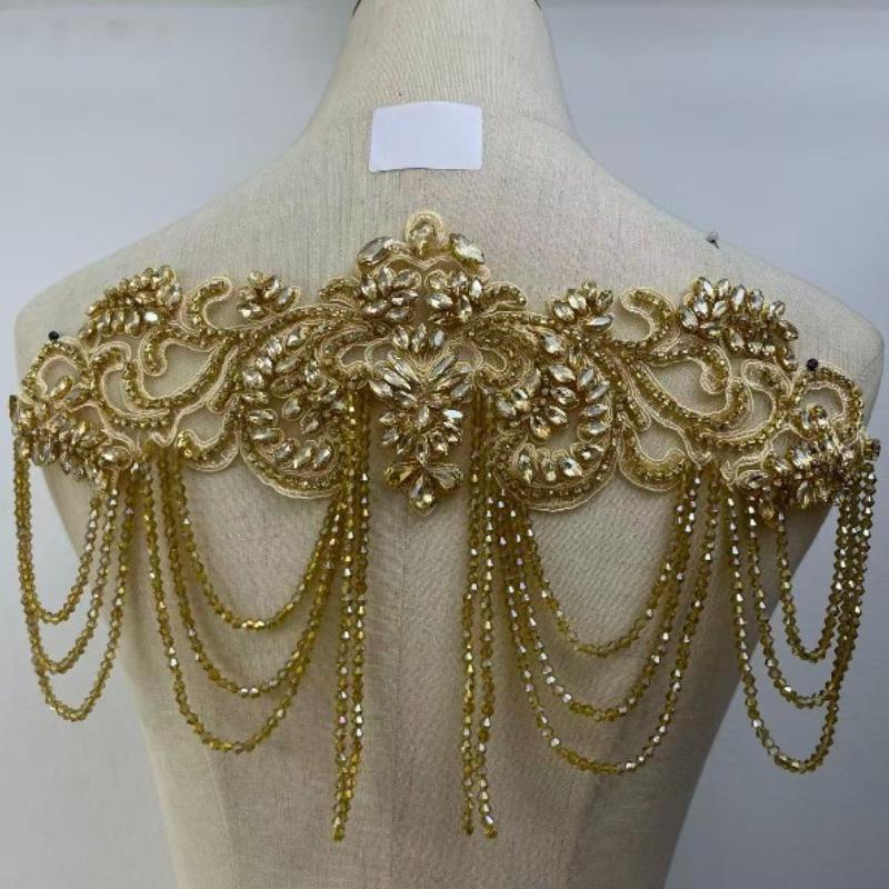 1 STÜCK Handgenähte Fransen Perlen Spitze Strass Applikationsaufnäher 26 Farben DIY Handgemacht Kleid Hochzeitskleid Bekleidungszubehör
