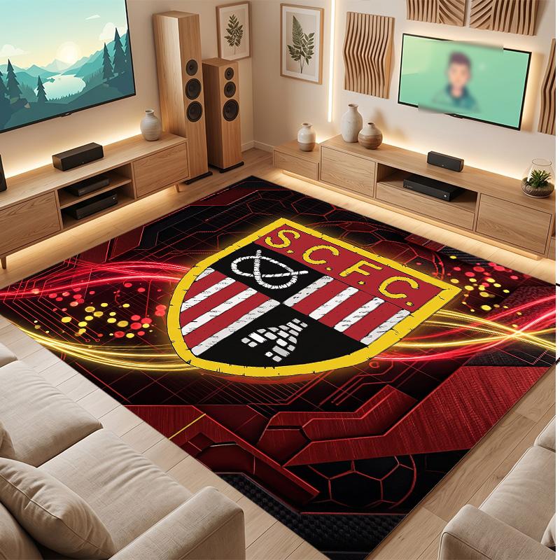 Stoke City Football Print Crystal Velvet Rug, Comfortable Water Absorbent Non Slip Indoor Floor Carpet