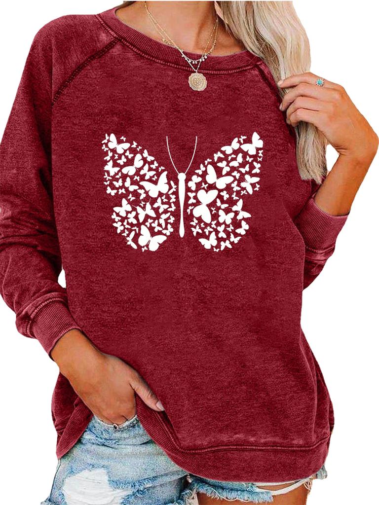 Women's Oversized Pullover Sweatshirt Butterfly Print Top Women's Spring/Fall Fashion Sweatshirt