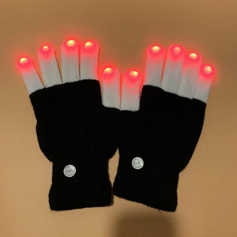 1 pár LED blikajících kouzelných rukavic Barevné prstové svítící rukavice pro dospělé děti