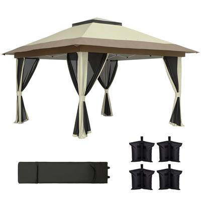 Folding Gazebo 3.6x3.6 M with Mesh Side Walls UPF50+ Adjustable Height Bag with Wheels and Sand Bags Cream