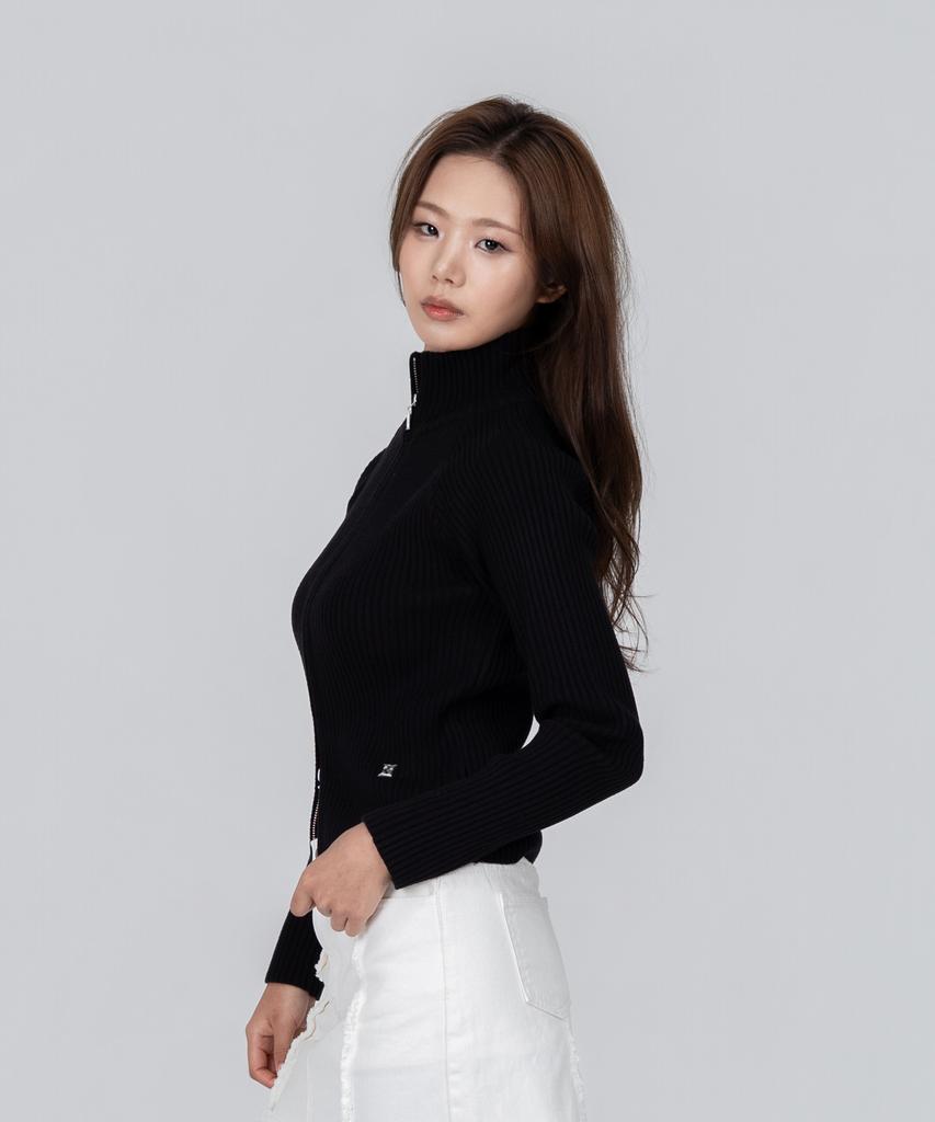 PHOS333 W Stand Neck Knit Zip-Up/Black