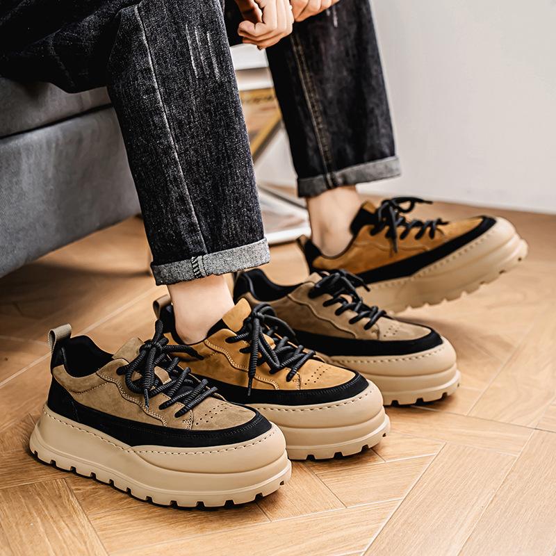 Thick Soled Height Increasing Anti Slip Board Shoes Men Breathable Versatile Trendy Shoes Outdoor Casual Running Shoes Sneakers