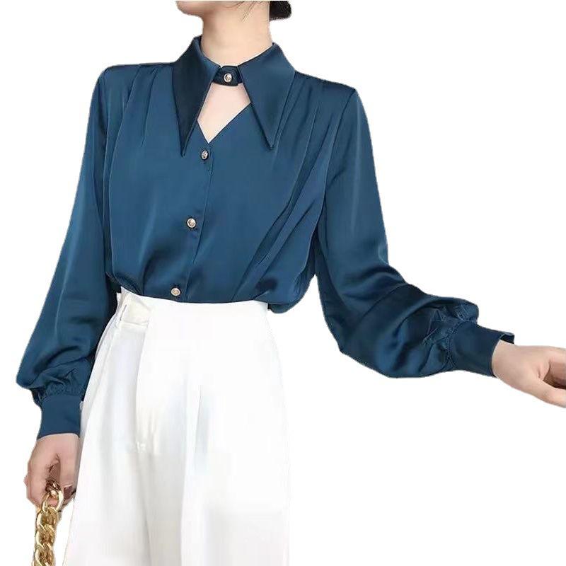 Apricot V-Neck Satin Blouse - Chic Hong Kong Style