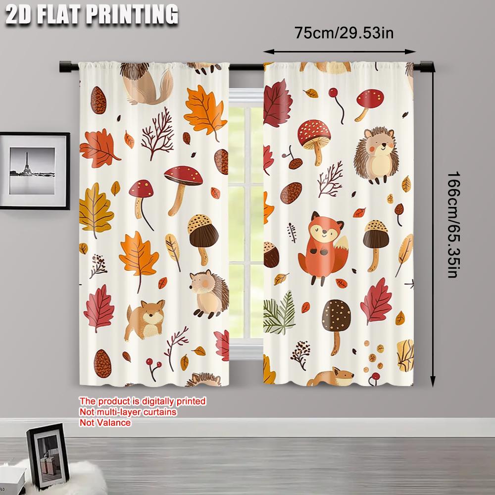 2pcs, Minimalist Curtains 2D Print Hello Autumn Machine Washable (without Rod) Outdoor Decorations for Living Room, Bedroom,