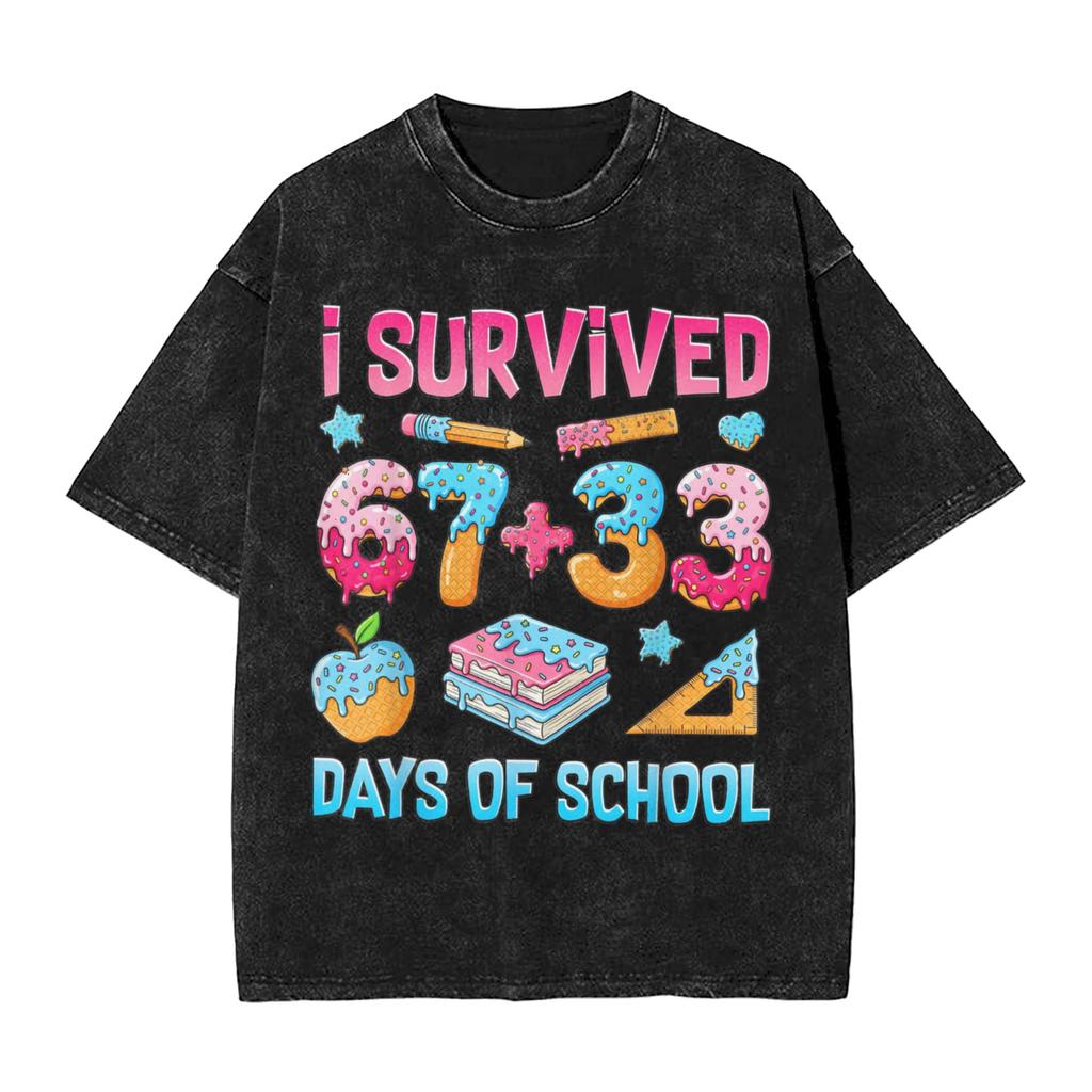 Men Bruh I Survived 67 33 Days of School 100th Day of School T Shirts Clothes Summer Vintage Short Sleeves T Shirt O Neck