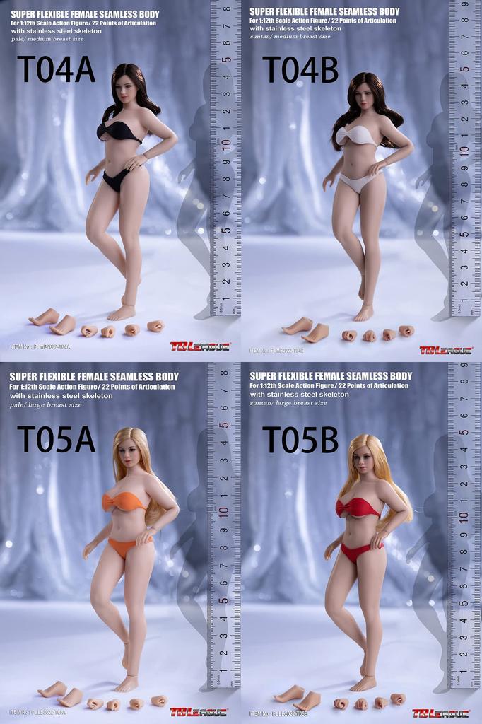OBEST Latest TBLeague Scale 2D Voluptuous Body with Head and Bikini Seamless Tan 1/12 Figure, Set, Ultra-Flexible Figure, PLMB2022-T05B,