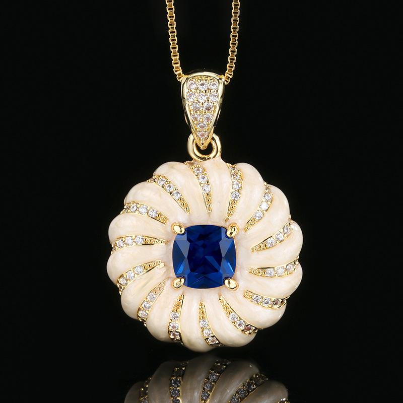 Huameimei Set Earrings Rings Necklaces Antique Jewelry Light Luxury Temperament Blue Pointed Crystals High-end Feeling French Retro Style