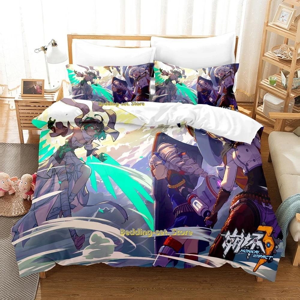 SkinFriendly Cozy Single Twin Full Queen King Benghuai Xueyuan Size Bed Adult Kid Bedroom Duvetcover Sets 3D Anime Quilt