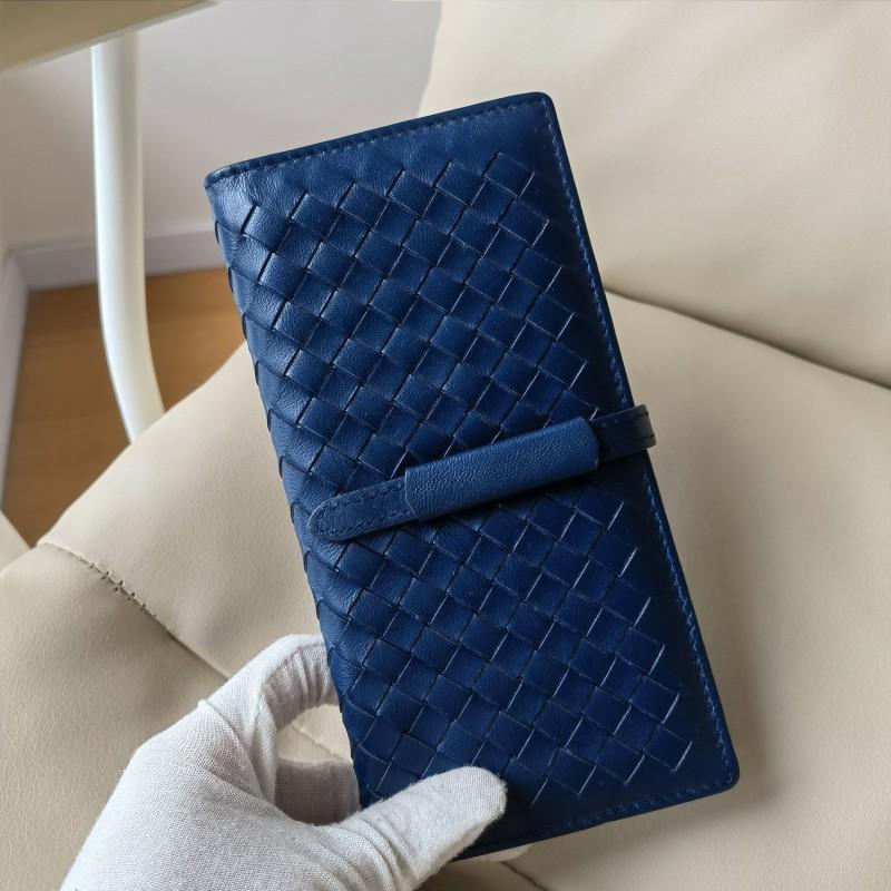 Genuine Leather Woven Long Wallet Men Women Soft Sheepskin Interior Multi-Slot Card Holder Large Capacity Bifold Purse