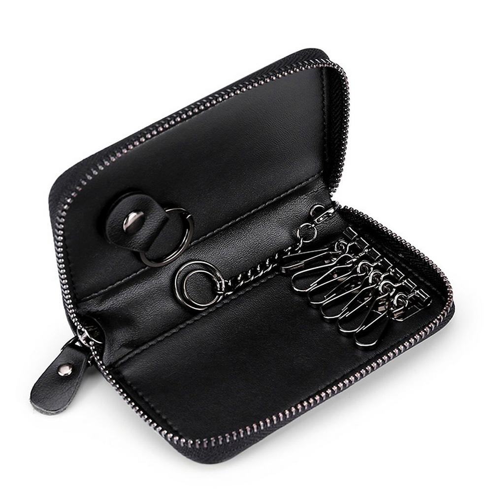 Fashion Genuine Leather Keychain Holder Pouch Zipper Key Holder Organizer Car Key Case