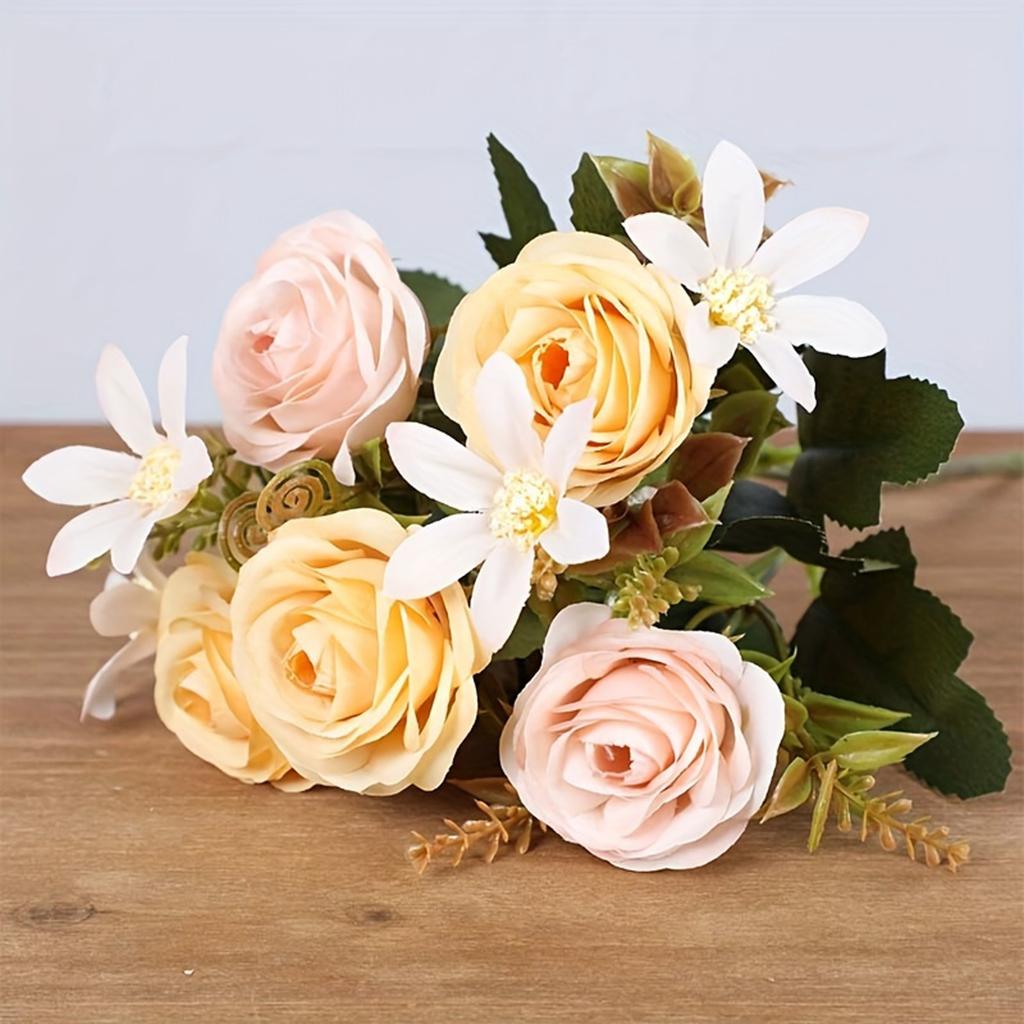 Fake Roses, Artificial Flowers Realistic Silk Faux Rose With Stems For Wedding Decoration Anniversary Bridal Bouquet Floral Arrangement