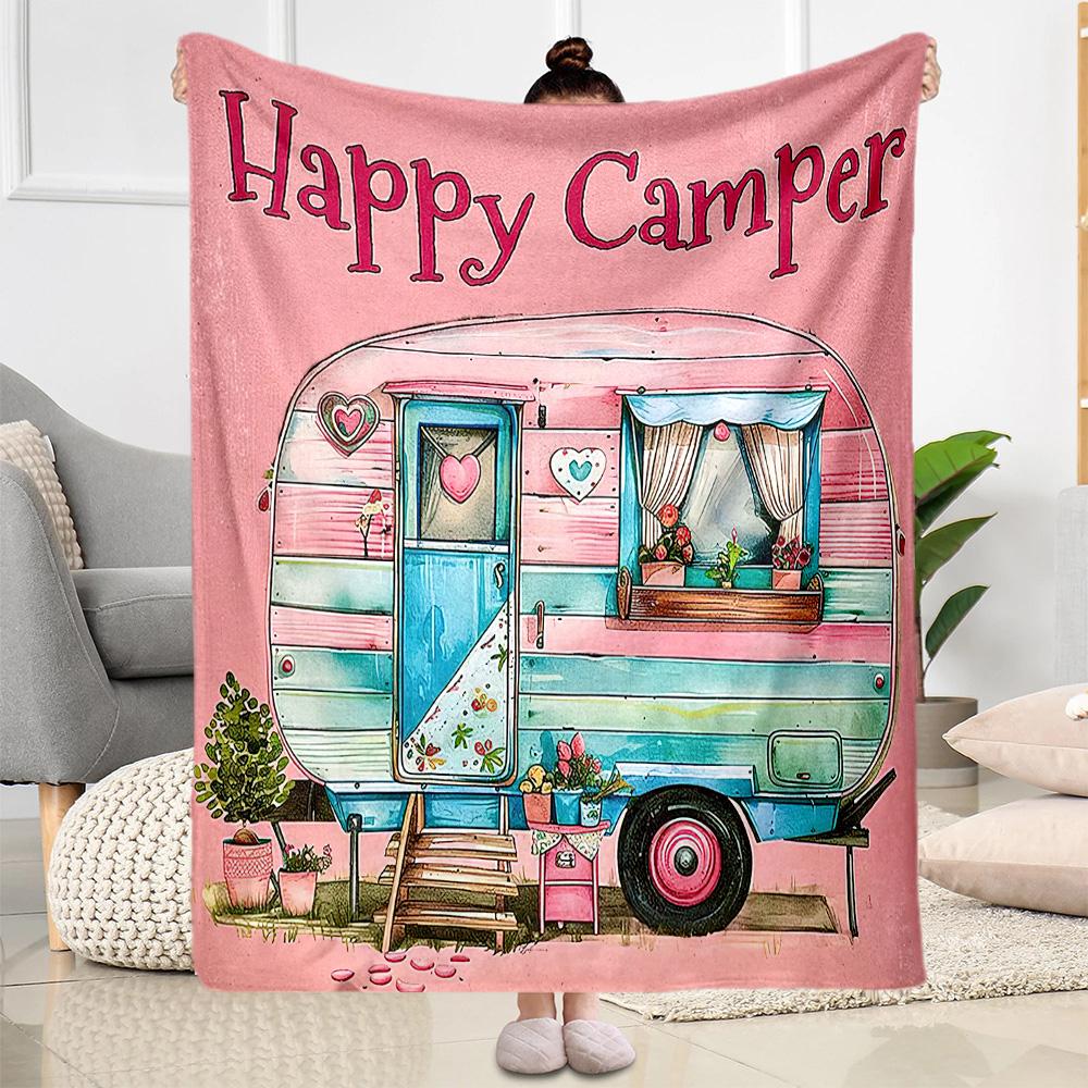 Happy Camper Adventure Blankets Are Suitable for Living Rooms,making Them an Ideal Choice for Outdoor Travel and Gifts.
