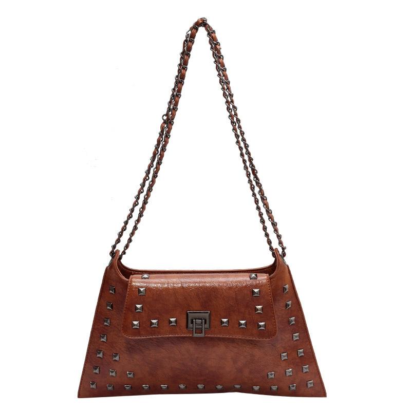 Retro rivet bag women's 2025 spring new textured chain portable shoulder messenger women's bag