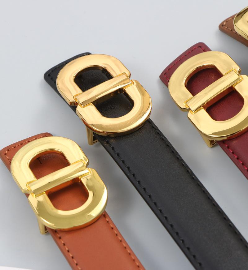 Genuine Leather Cowhide Belt with Retro CD Buckle for Women