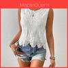 Summer White Cotton Polyester Sleeveless Lace Hollow Tshirt For Casual Wear